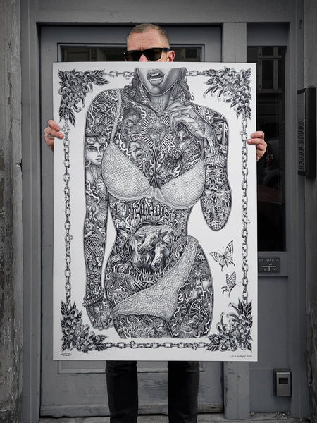 Mikkel Westrup Ballpoint Pen Poster 2 (female front) 70x100cm Charcoal